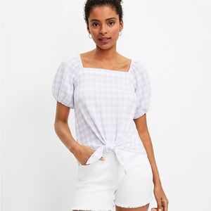 LOFT White Puff Sleeve Tie Front Blouse